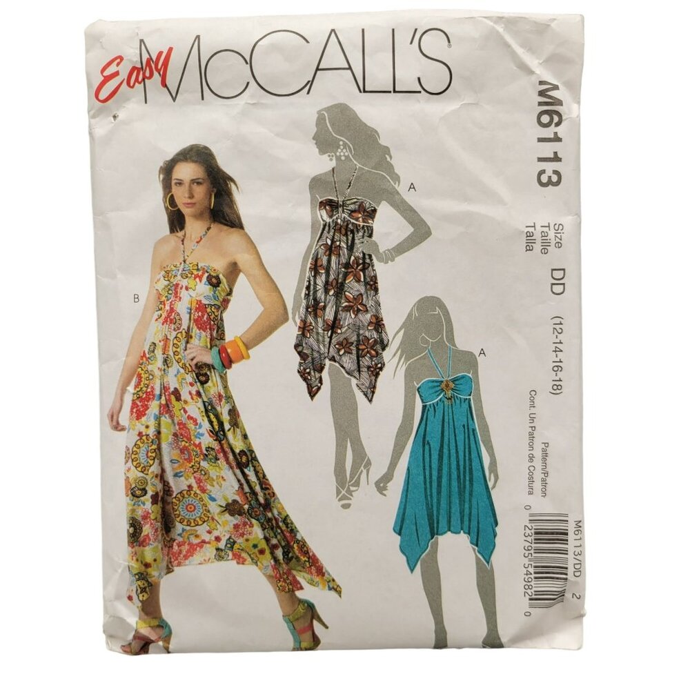 McCalls Sewing Pattern Summer Halter Dress Size DD 12-18 M6113